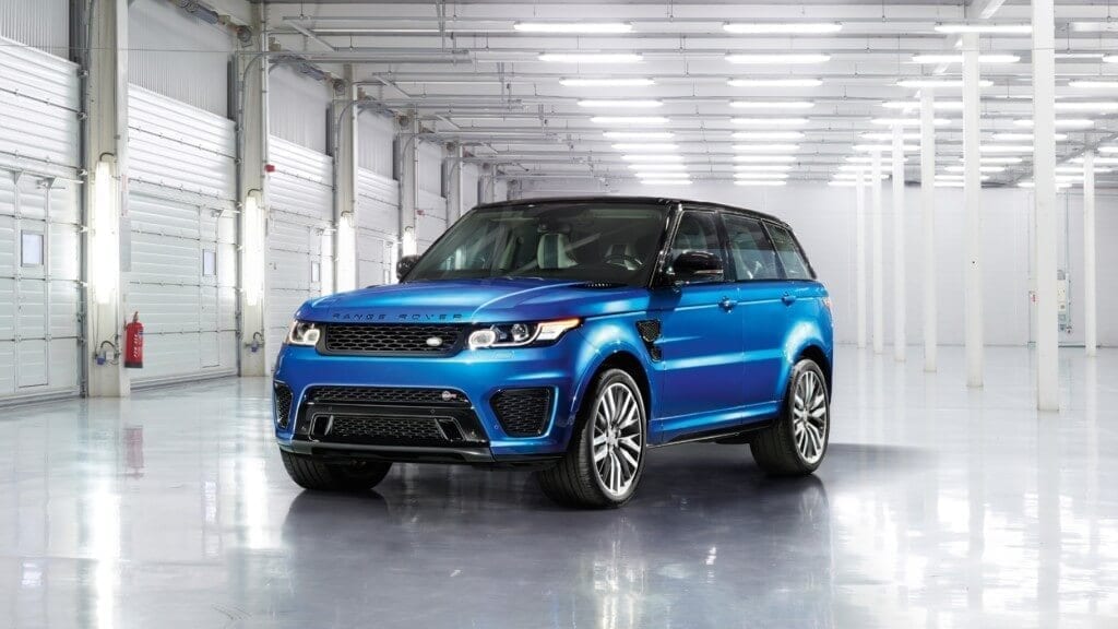 Blue Range Rover Sport SVR in Warehouse