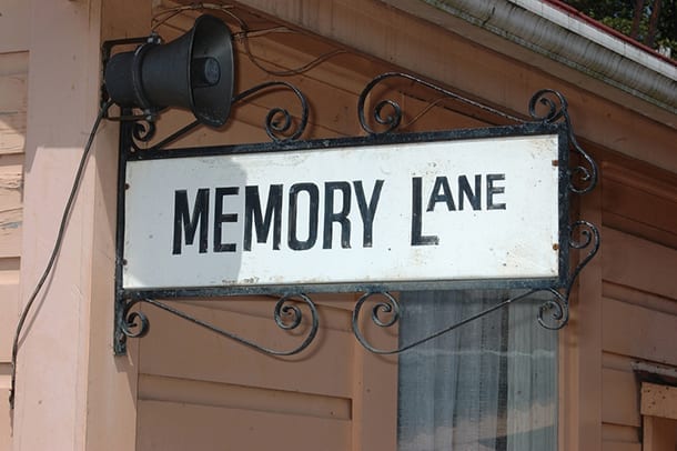 Image of street sign saying memory lane.