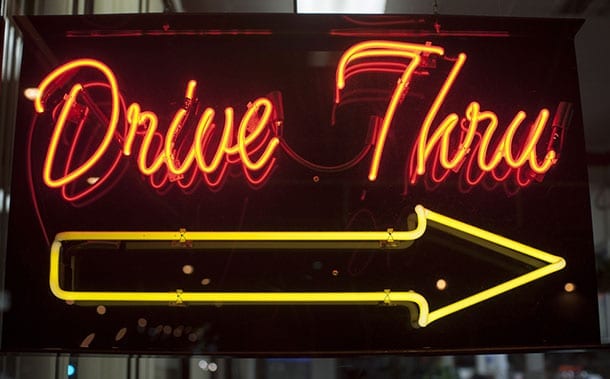 Neon sign that says Drive Thru