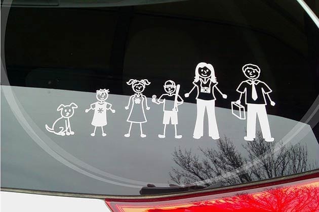 My Family stickers on the back of a window