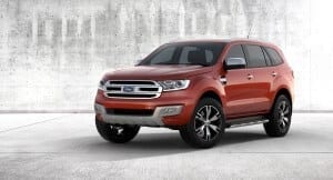Red Ford Everest on concrete background