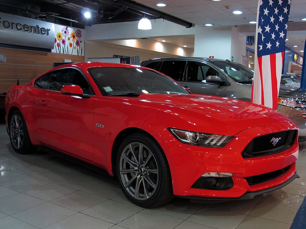 Finance a Mustang through 360 Finance Red 2015 Ford Mustang GT 5.0 at car show
